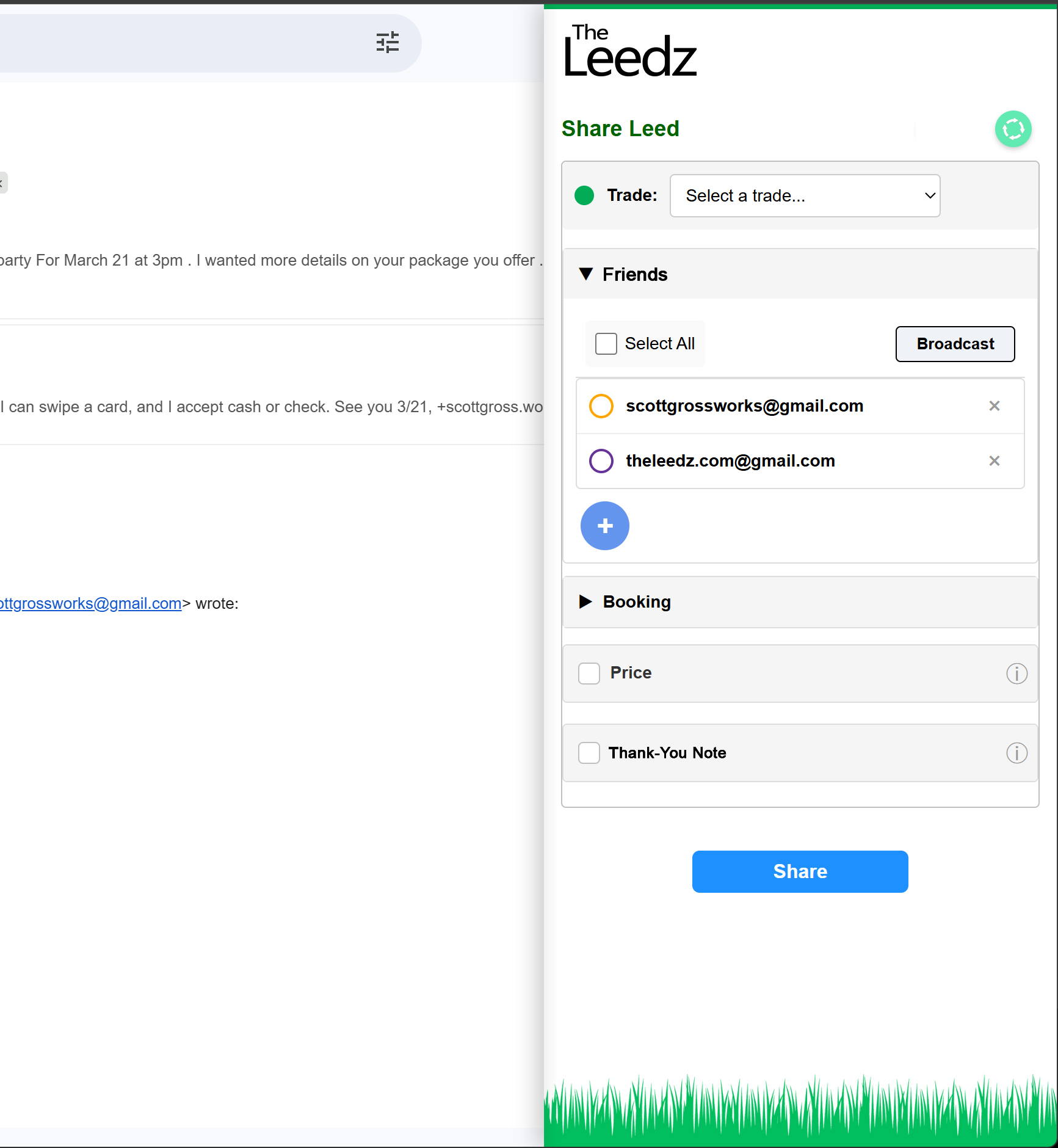 Leedz Chrome Extension share example